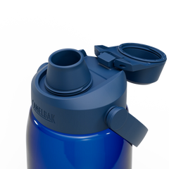 Blue water bottle with a lid on a white background