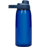 Blue water bottle with a dark blue cap on a white background