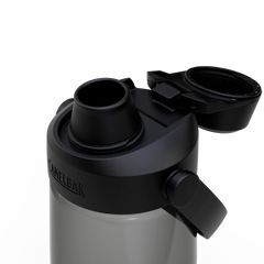 Black and gray insulated bottle with a lid on a white background