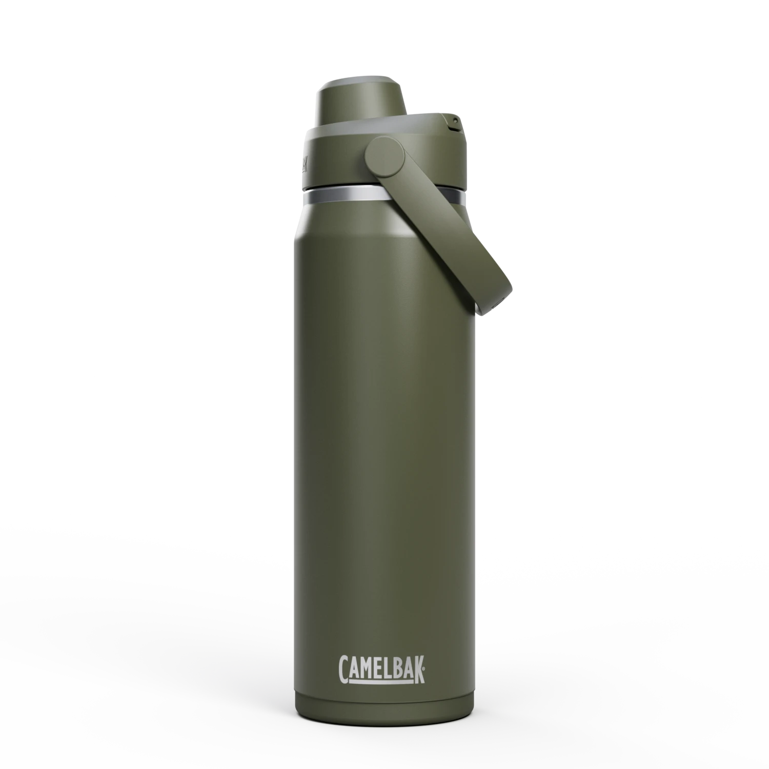 Green CamelBak water bottle on a white background