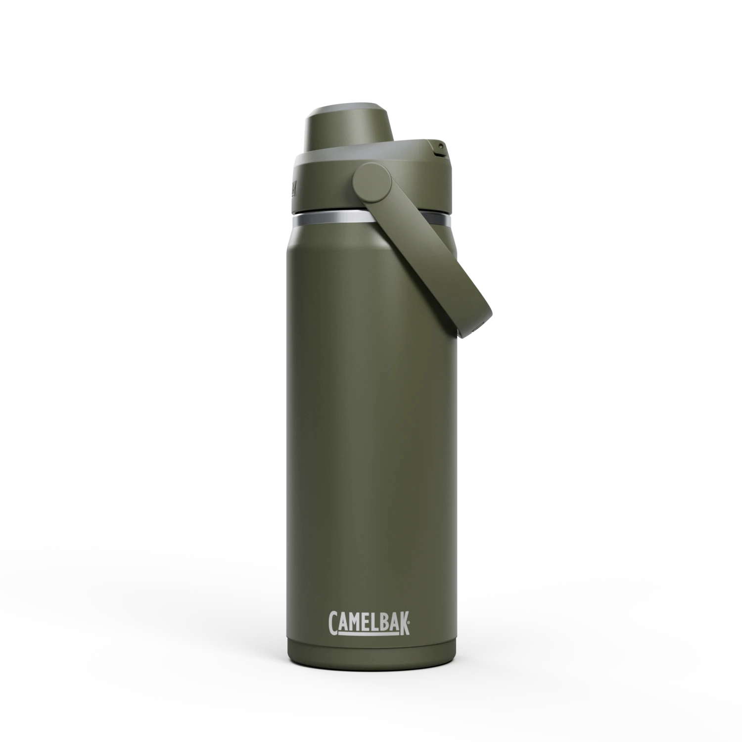 Green CamelBak water bottle on a white background