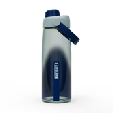 CamelBak water bottle with blue handle and logo on a white background
