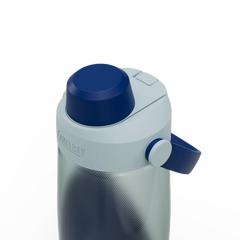 Blue and gray CamelBak water bottle on a white background