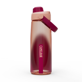 CamelBak water bottle with gradient design and pink handle on a white background