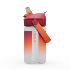 CamelBak water bottle with gradient design and orange handle on a white background