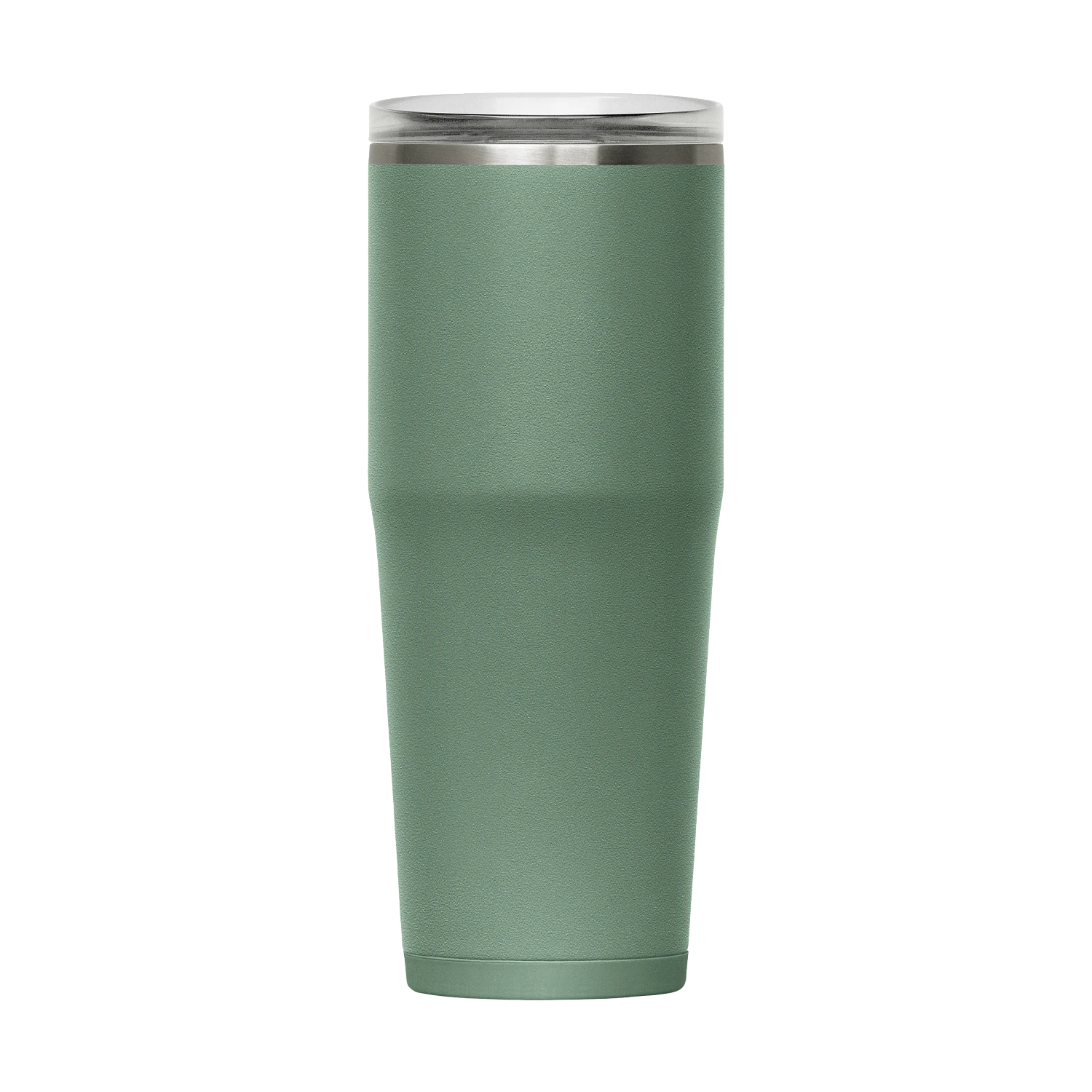 Green insulated tumbler with a silver lid on a white background