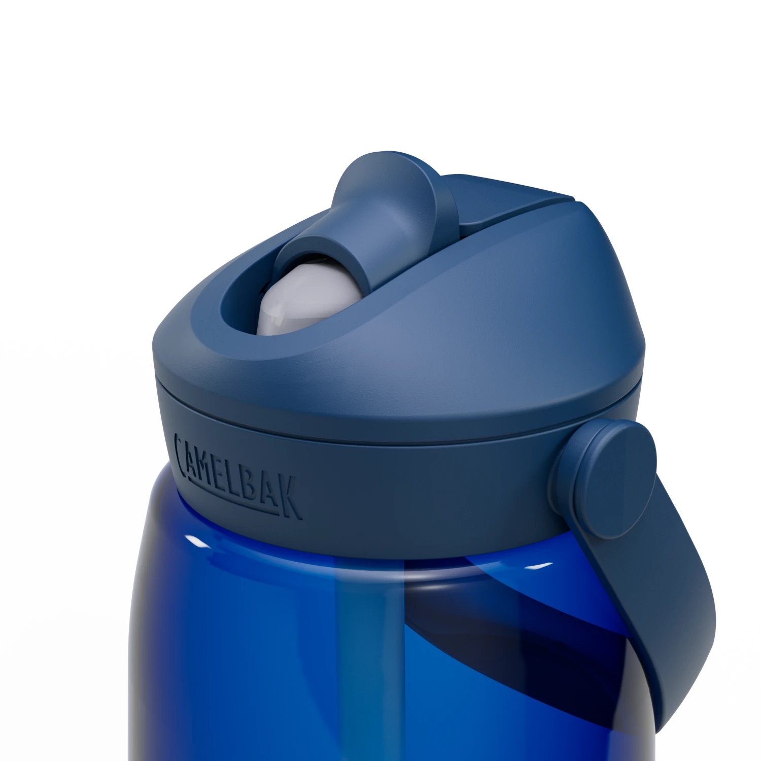 Blue CamelBak water bottle with a white background
