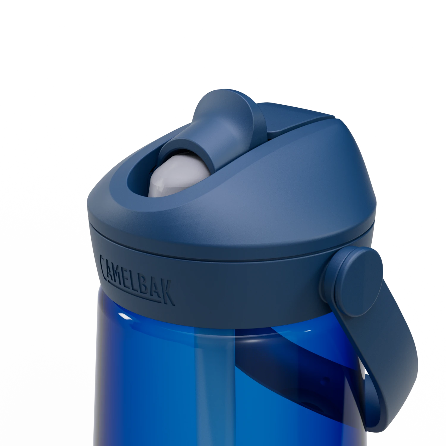 Blue CamelBak water bottle with a white background