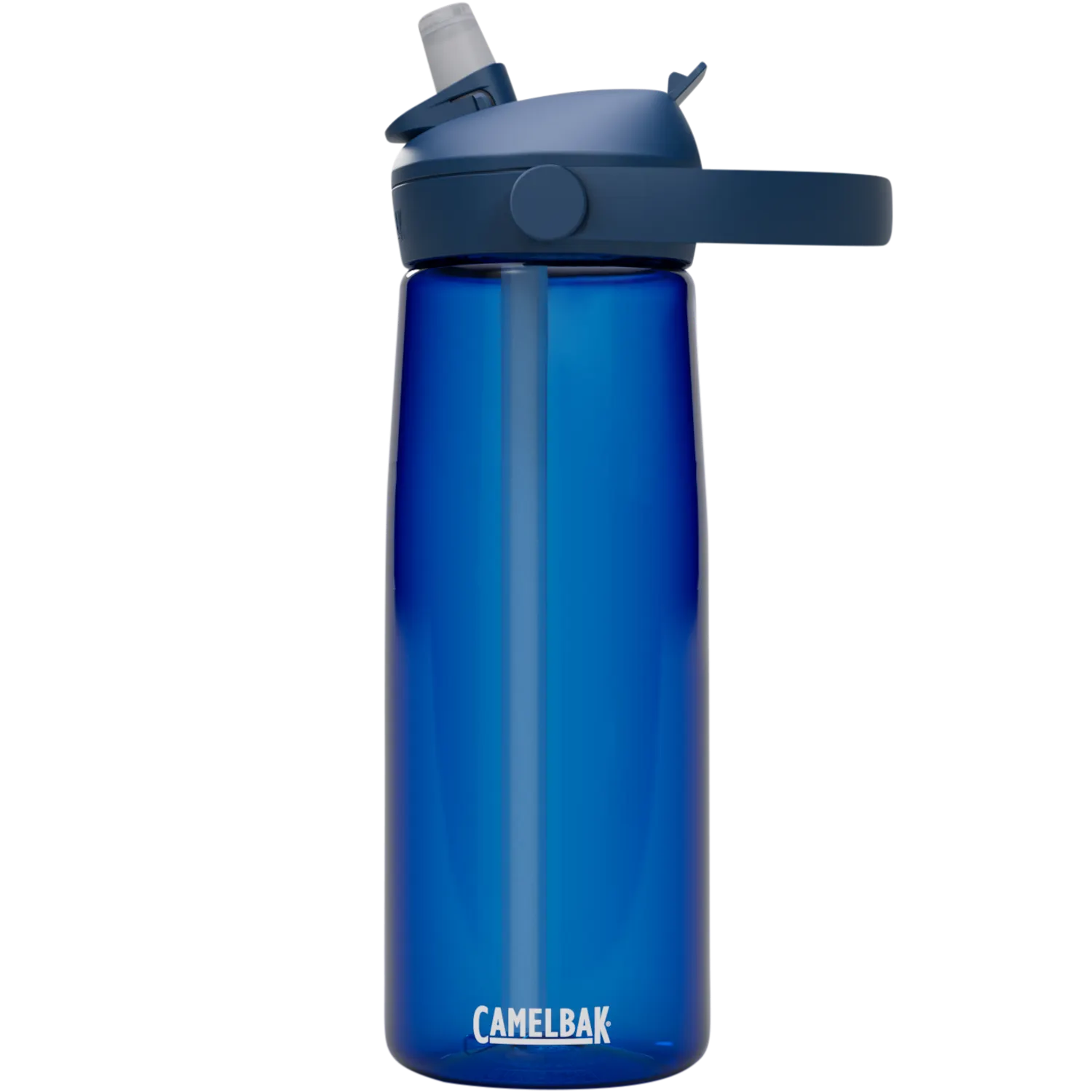 Blue CamelBak water bottle on a white background
