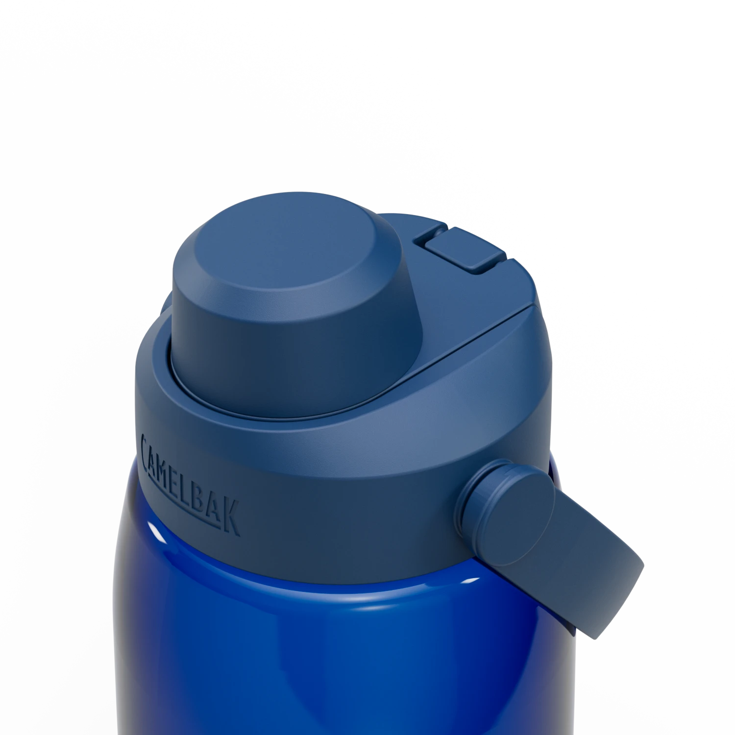 Blue water bottle with a lid on a white background