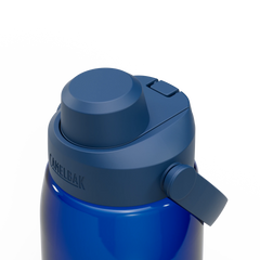 Blue water bottle with a lid on a white background