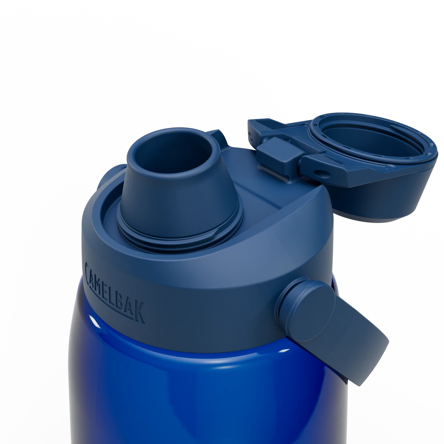 Blue water bottle with a lid on a white background