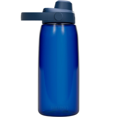 Blue water bottle with a dark blue cap on a white background