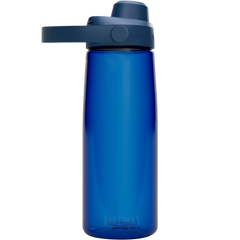 Blue water bottle with a dark blue cap on a white background
