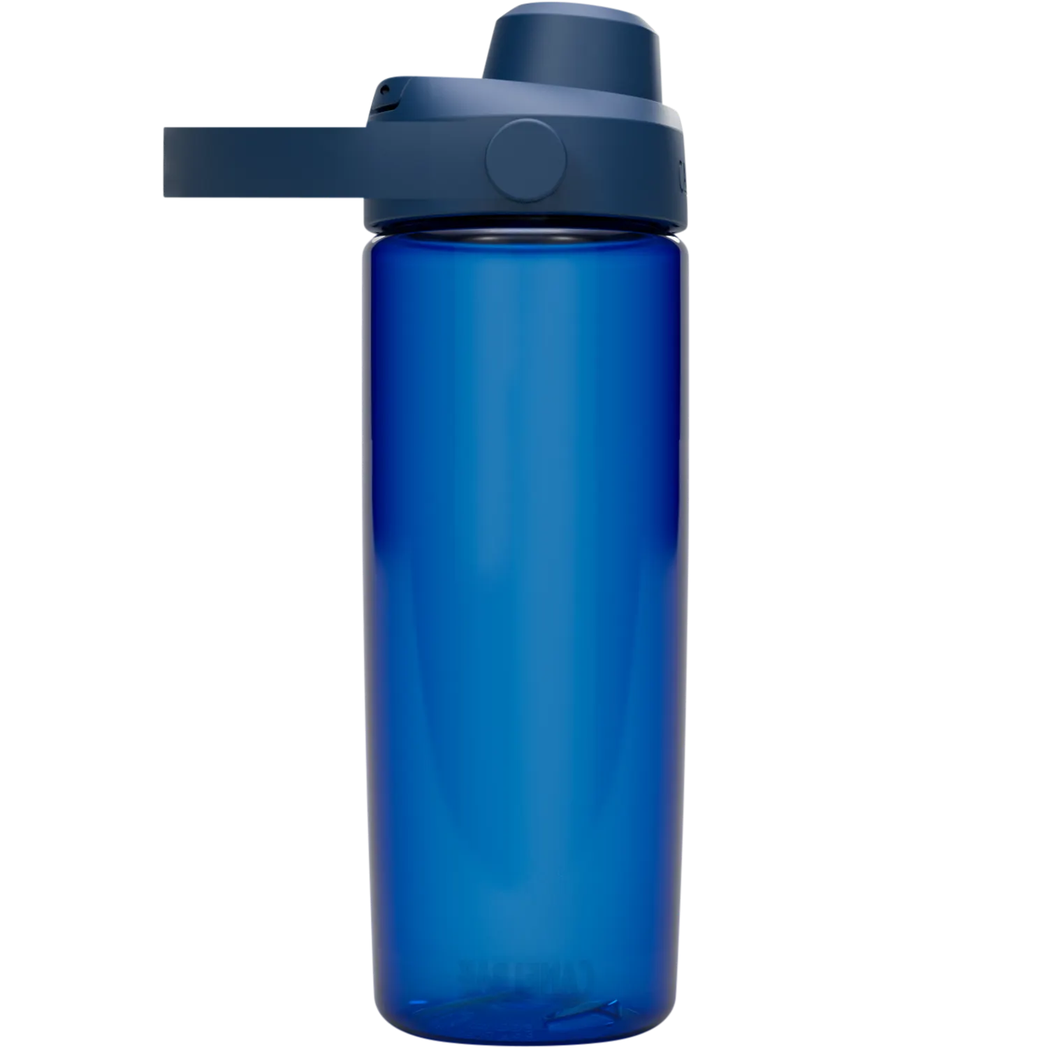 Blue water bottle with a flip lid on a white background