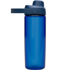 Blue water bottle with a flip lid on a white background