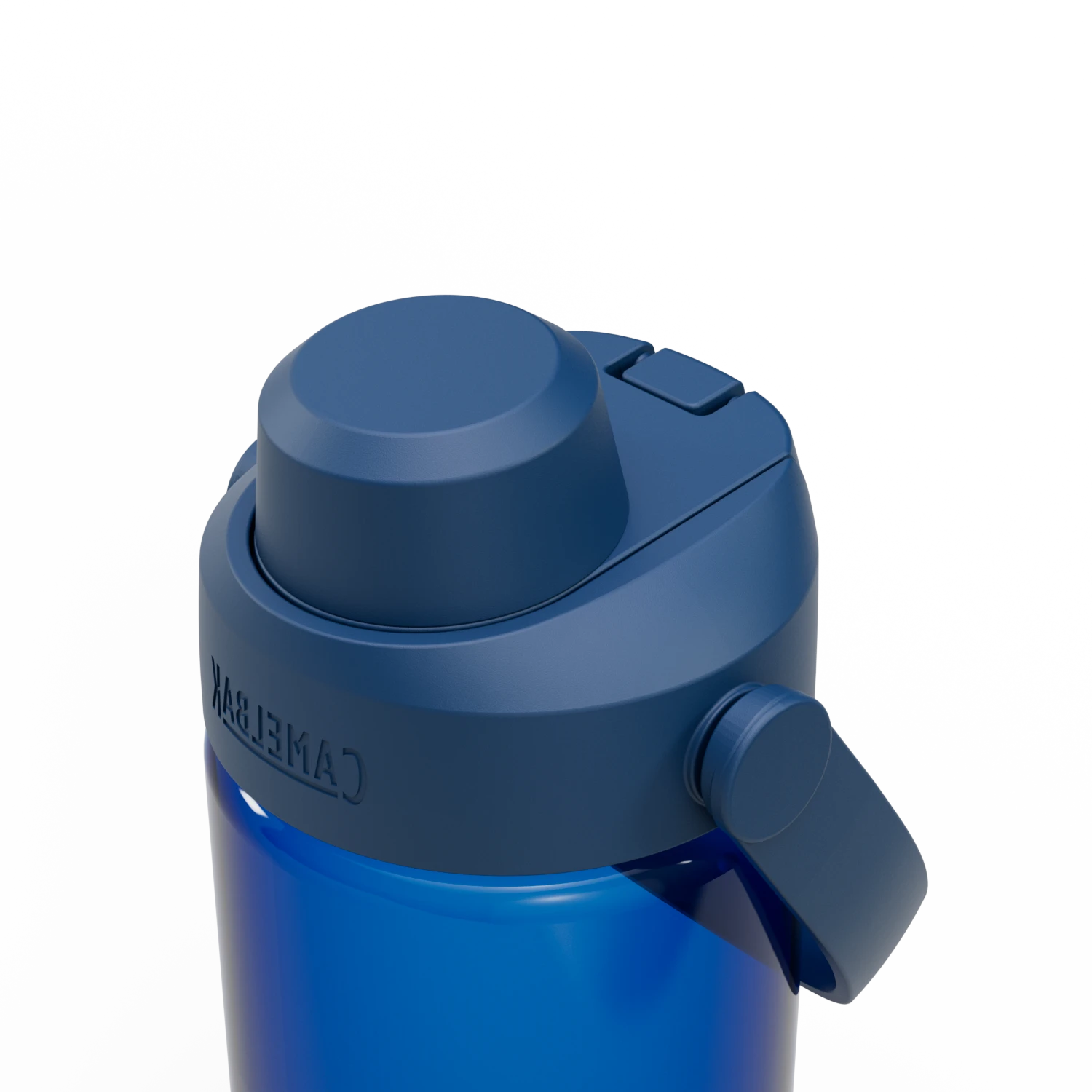 Blue insulated bottle with a screw-on lid on a white background
