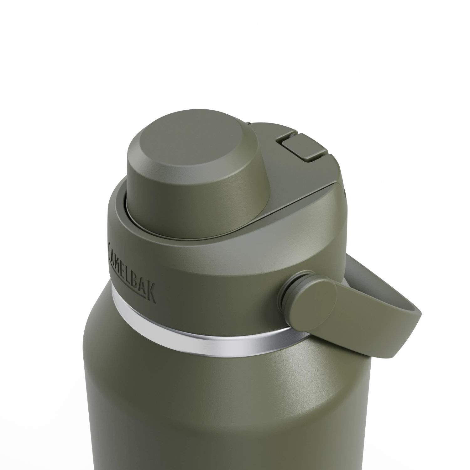 Green insulated bottle with a silver cap on a white background