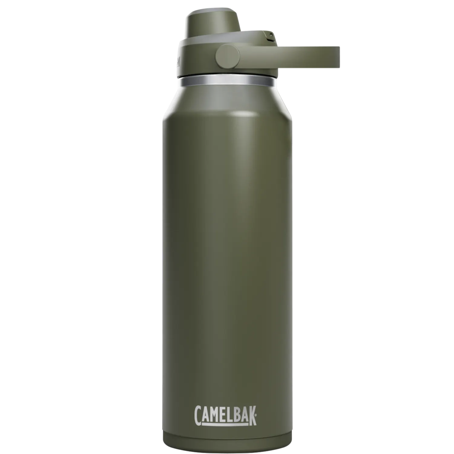 Green CamelBak water bottle on a white background