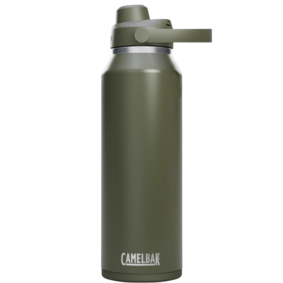 Green CamelBak water bottle on a white background