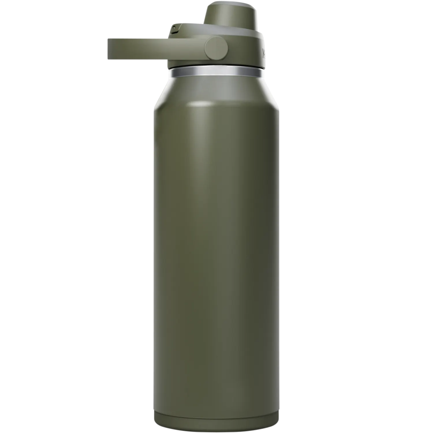 Green water bottle with a white background