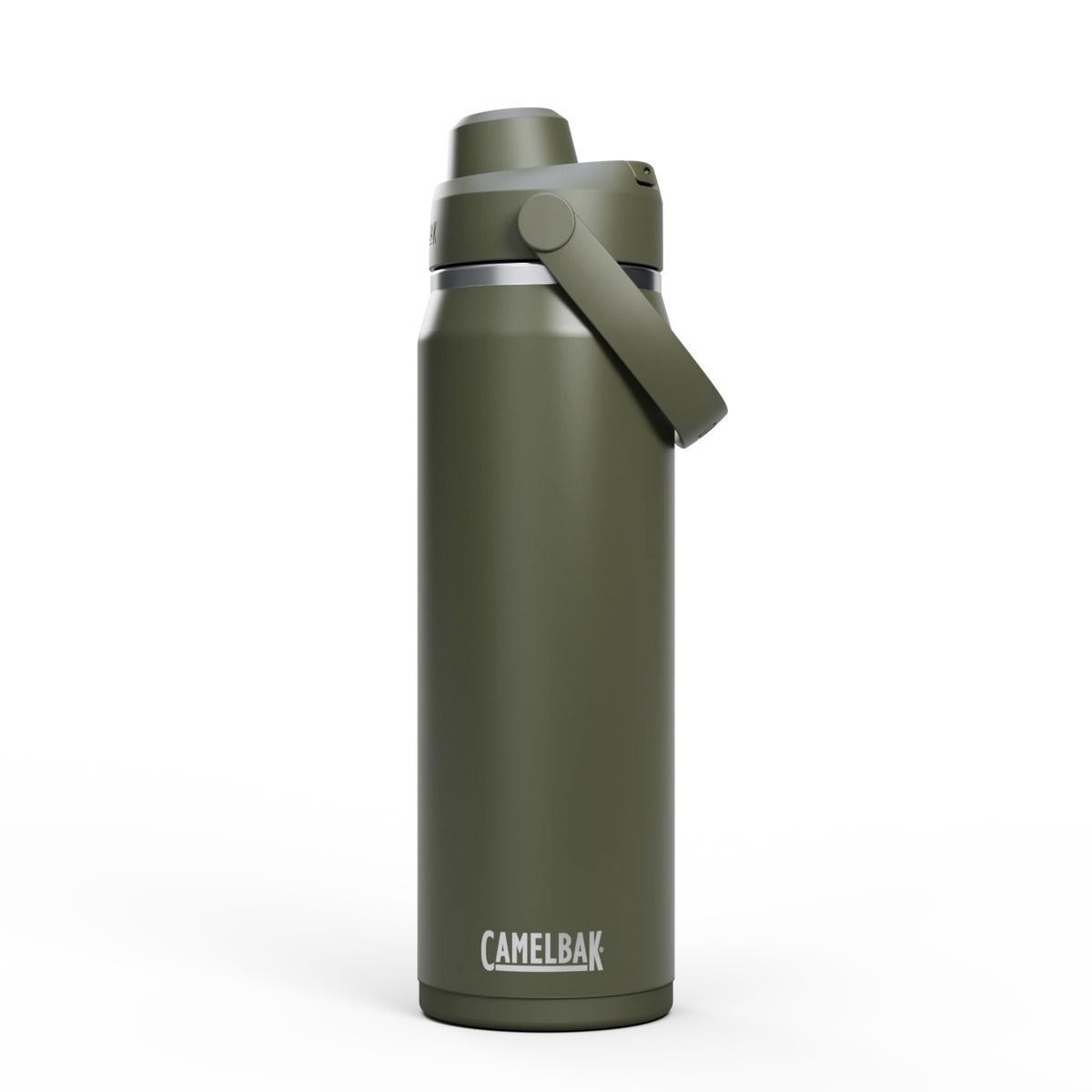 Green CamelBak water bottle on a white background