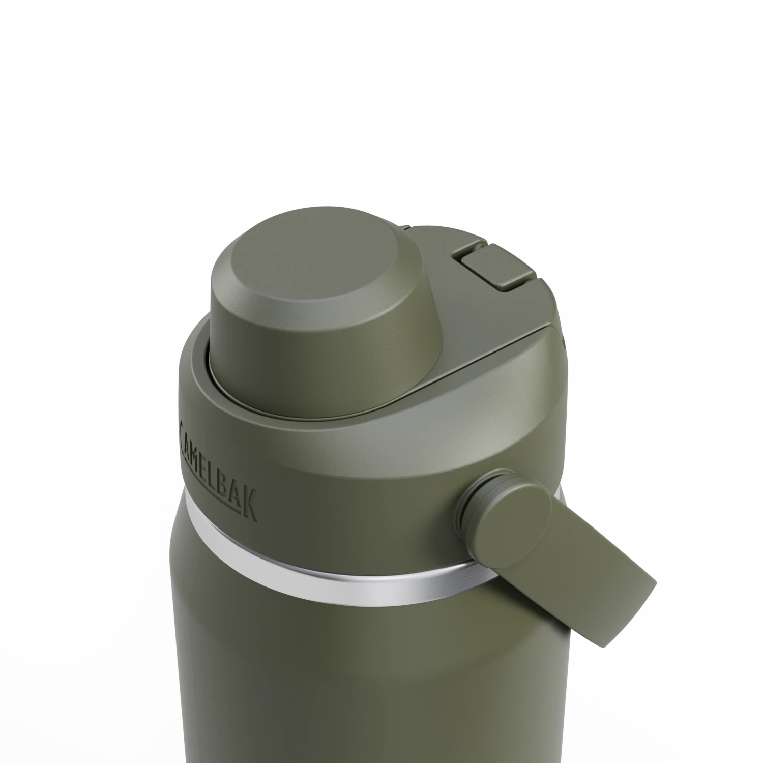 Green insulated bottle with a silver cap on a white background