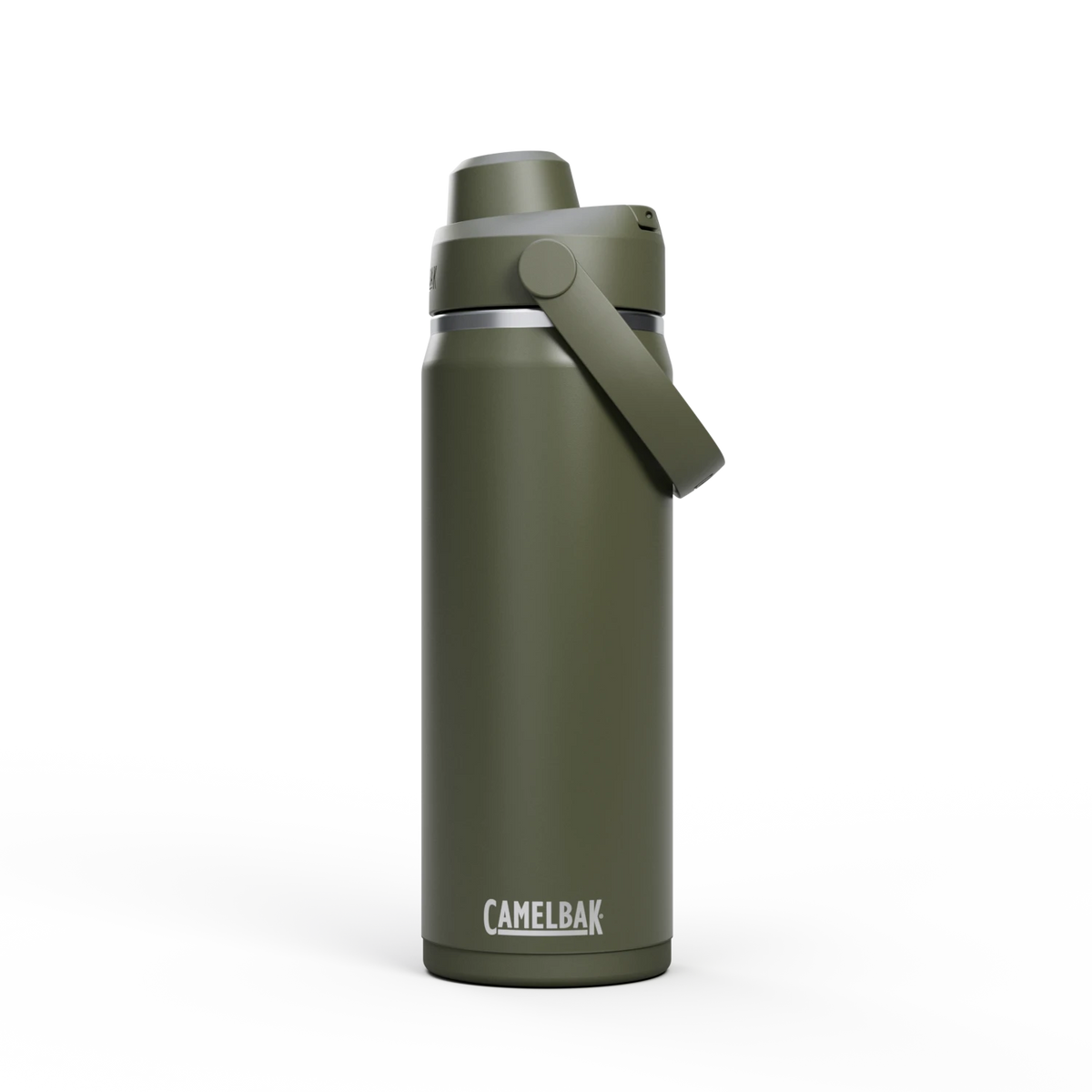 Green CamelBak water bottle on a white background