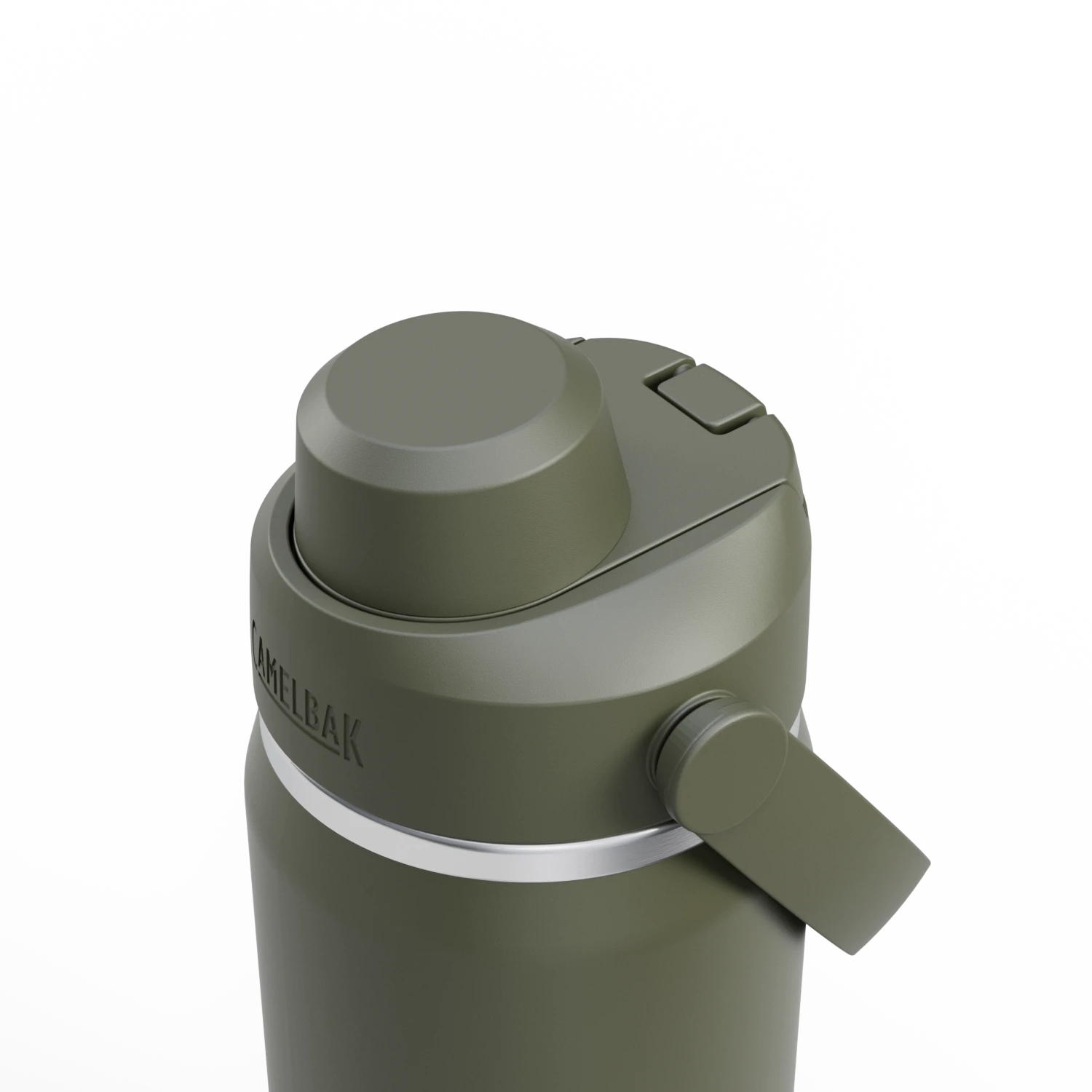 Green thermos bottle with a visible brand logo on a white background