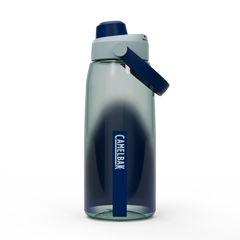 CamelBak water bottle with gradient design and blue handle on a white background
