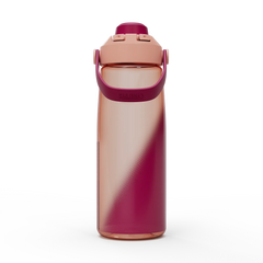Gradient pink and rose gold water bottle on a white background