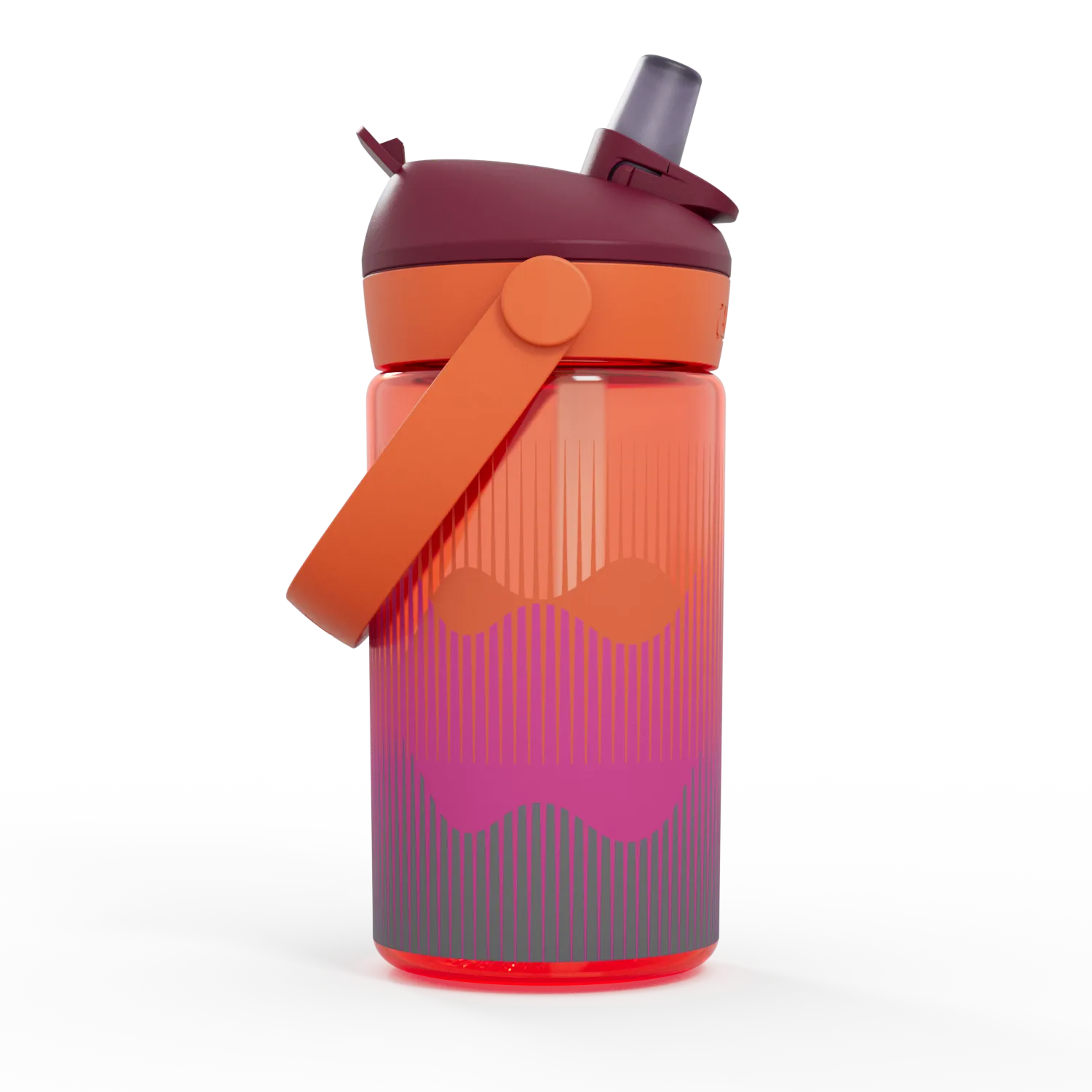 Colorful water bottle with gradient design on a white background