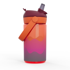 Colorful water bottle with gradient design on a white background