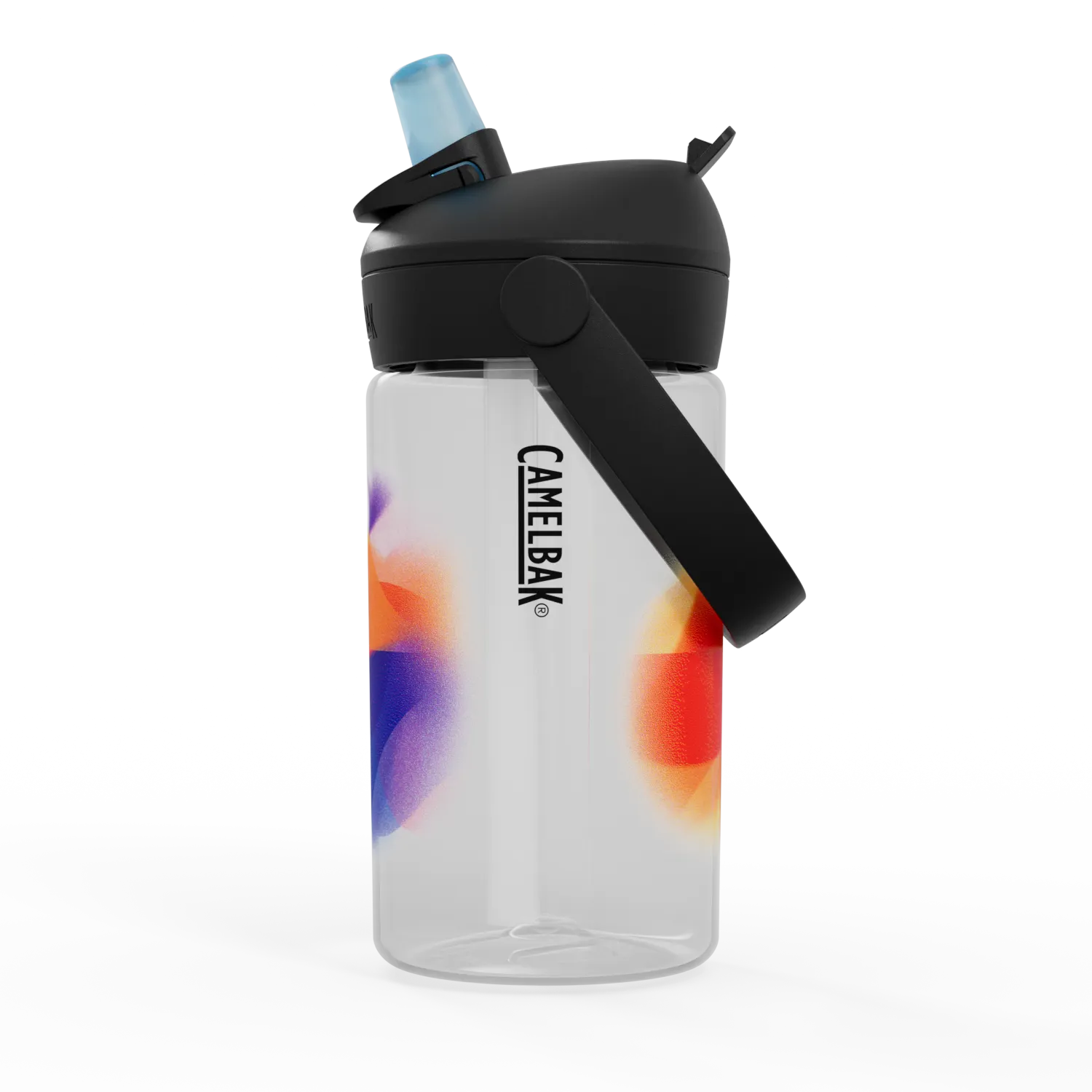 CamelBak water bottle with colorful design on a white background