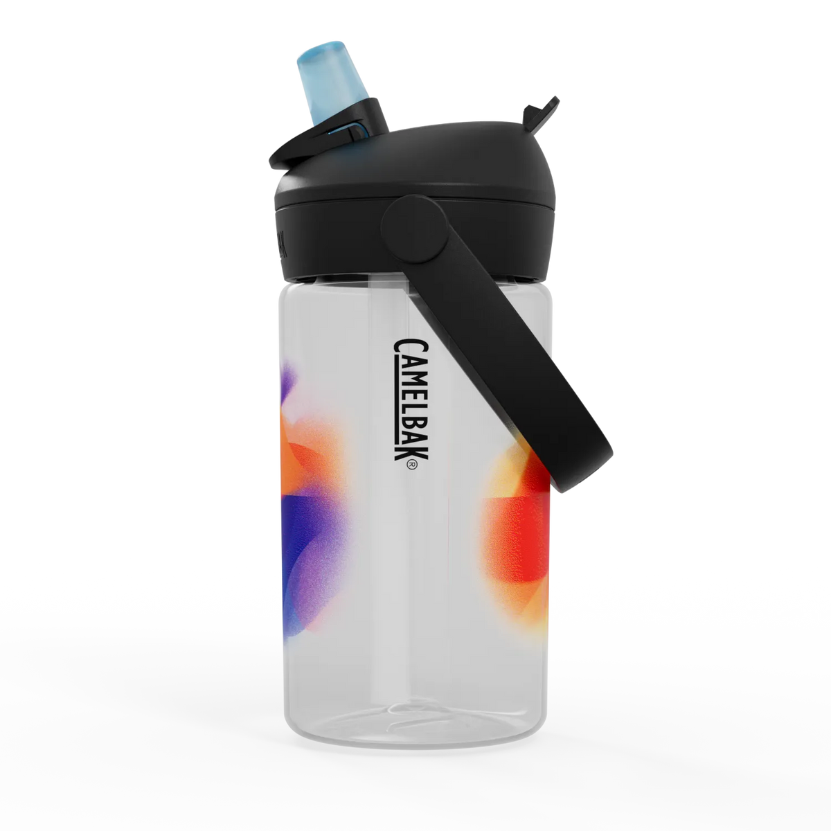 CamelBak water bottle with colorful design on a white background